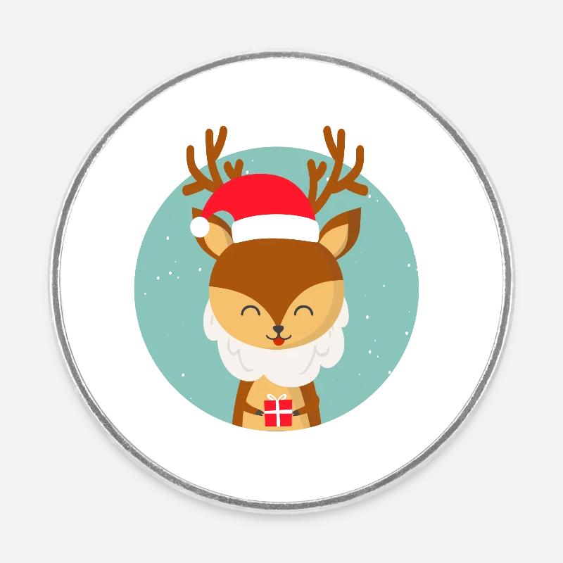 Cerf du Père Noël - Magnet rond - blanc