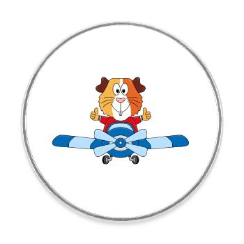 MEERSCHWEINCHEN - FLUGZEUG - PILOT - FLIEGEN - Runder Kühlschrankmagnet - Weiß - Vorne