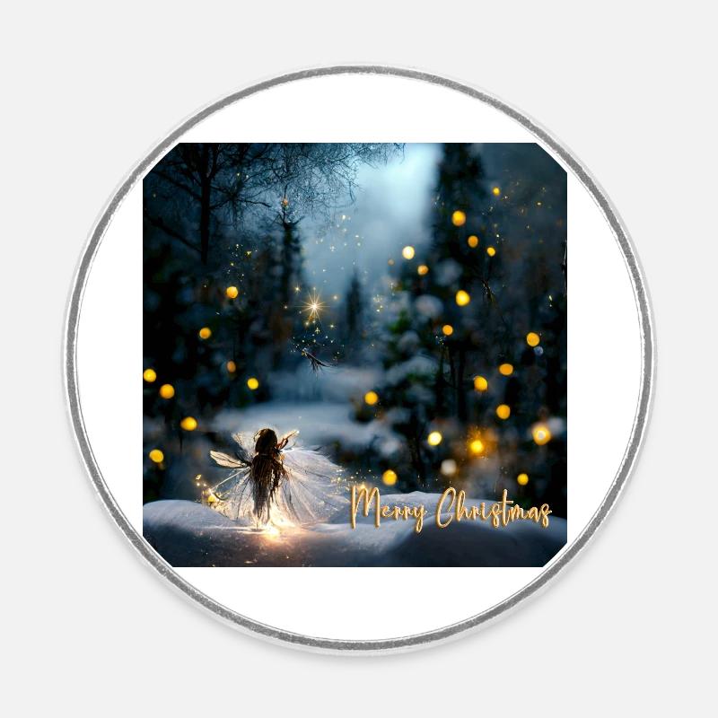 Fée ange lors d’une nuit de Noël silencieuse - Magnet rond - blanc