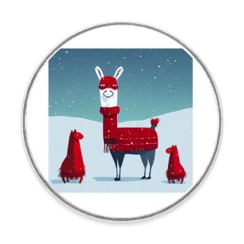 Süßes Lama Rot-Weißer Weihnachtsschal - Runder Kühlschrankmagnet - Weiß - Vorne