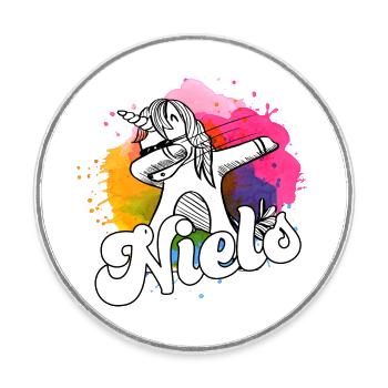 NIELS - Beau nom de garçon avec licorne cool - Magnet rond - blanc - Devant