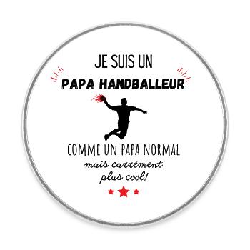 papa handballeur cool - Magnet rond - blanc - Devant