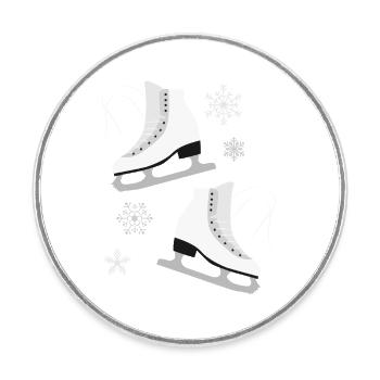 Patins à glace - Magnet rond - blanc - Devant