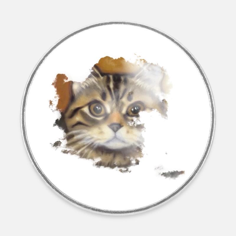 Visage de chat 10 - Magnet rond - blanc