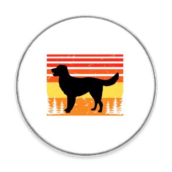 German Longhaired Pointer Dog Silhouette Retro - Round  fridge magnet - white - Front