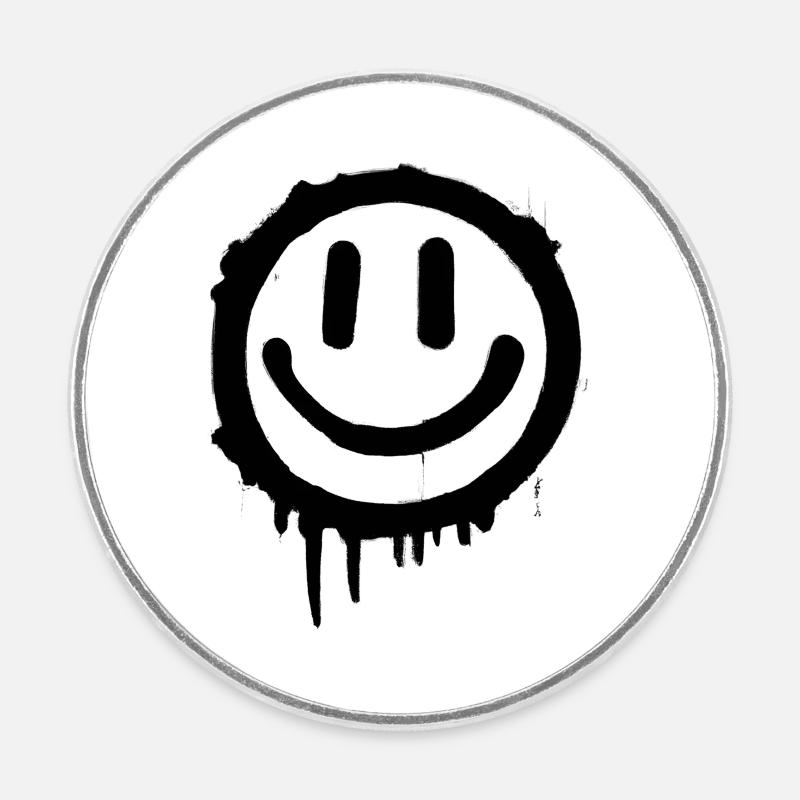 Black Smiley - Round  fridge magnet - white