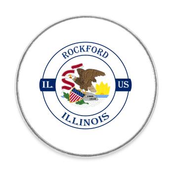Rockford Illinois Flag USA Travel Souvenir Badge - Magnet rond - blanc - Devant