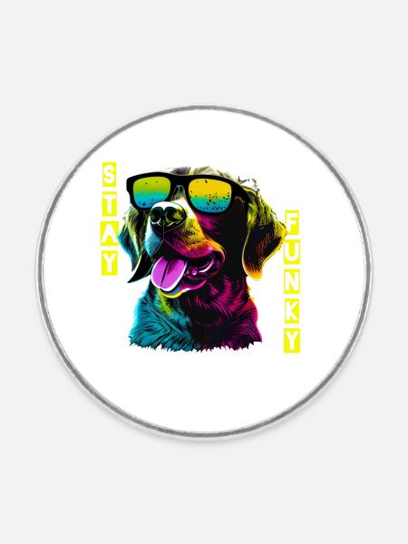 Funky Dog mit Sonnenbrille - Runder Kühlschrankmagnet - Weiß