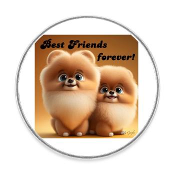 POMMERANIAN 2 BFF chiots mignons petit mignon - Magnet rond - blanc - Devant