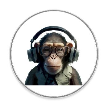 Maki le singe mélomane - Magnet rond - blanc - Devant