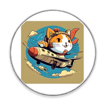 Cartoon fliegende Katze - Runder Kühlschrankmagnet - Weiß - Vorne