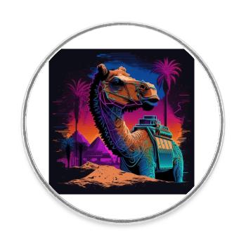Kamel mit Neonfarben, Synthwave / 80er Jahre - Runder Kühlschrankmagnet - Weiß - Vorne