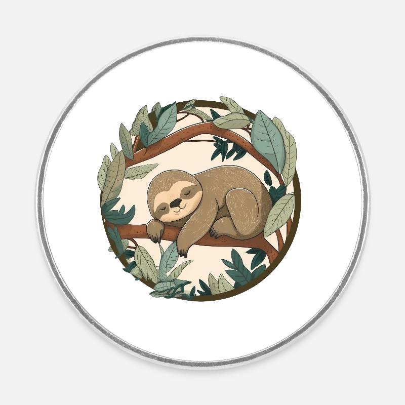 Sleeping Sloth - Round  fridge magnet - white