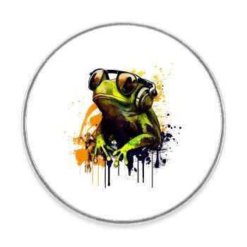 Cooler Frosch mit Sonnenbrille und Kopfhörern - Runder Kühlschrankmagnet - Weiß - Vorne