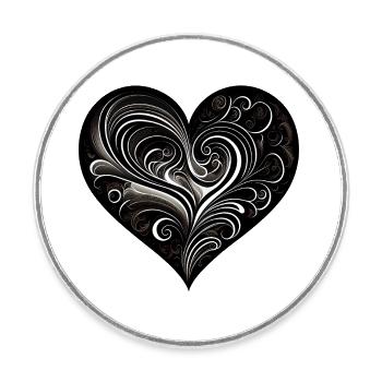 Coeur noir - Magnet rond - blanc - Devant