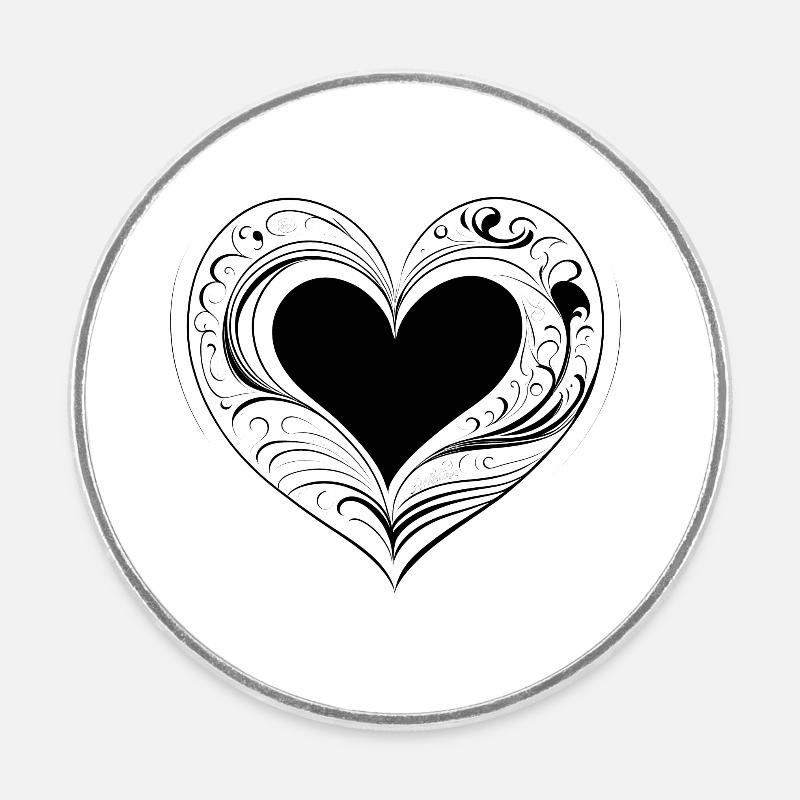 Coeur noir - Magnet rond - blanc