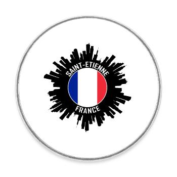 Saint Etienne Skyline France Flag Travel Souvenir - Round  fridge magnet - white - Front