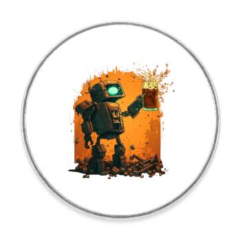 Robot drinks craft beer. Beer Shirt - Round  fridge magnet - white - Front