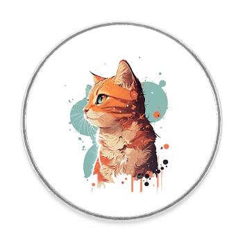 Artistic Cat Portrait in Orange - Round  fridge magnet - white - Front
