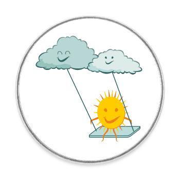 Drôle de soleil et de jolis nuages - Magnet rond - blanc - Devant