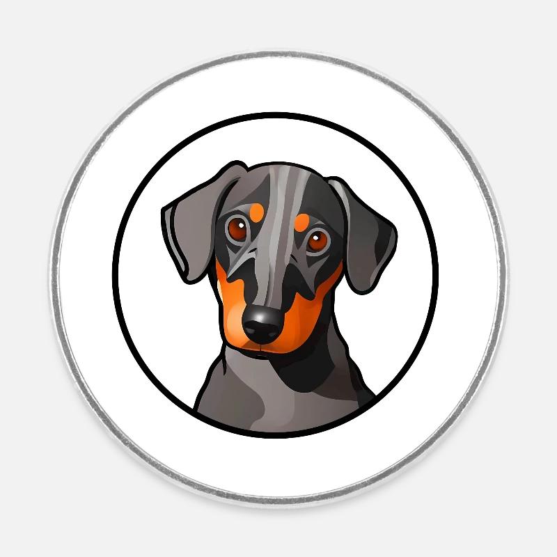 Dachshund Design graphic motif in white circle - Round  fridge magnet - white