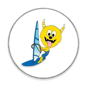 WINDSURFER - MONSTER - SURFER - WASSERSPORT - Runder Kühlschrankmagnet - Weiß - Vorne