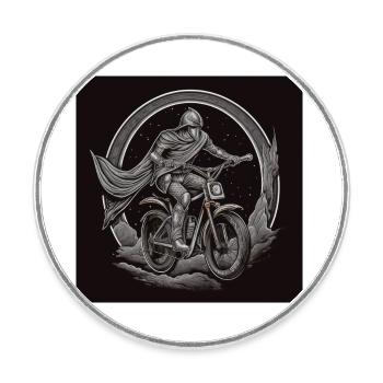 Road Warrior - Chevalier en moto / vélo - Magnet rond - blanc - Devant