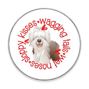 Cute Bearded Collie sloppy kisses - Round  fridge magnet - white - Front