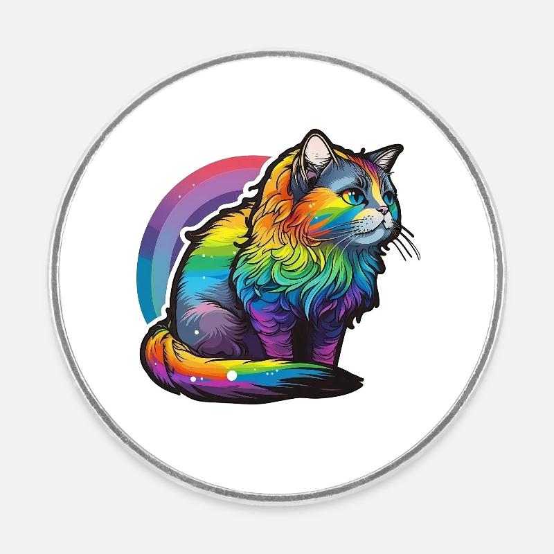 Regenbogen-Katze - Runder Kühlschrankmagnet - Weiß