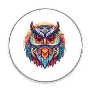 Owl in a circle, colorful, with feathers, geometric - Round  fridge magnet - white - Front
