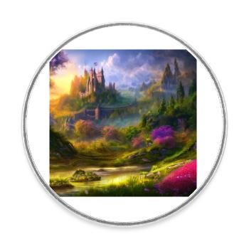 Peinture d’un paysage fantastique au lever du soleil - Magnet rond - blanc - Devant