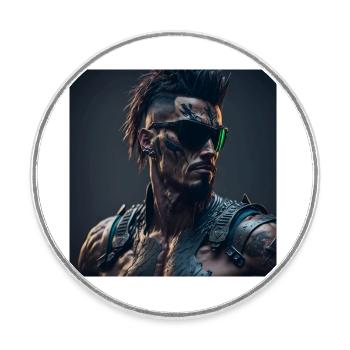 Future Cyberpunkt Warrior - Runder Kühlschrankmagnet - Weiß - Vorne