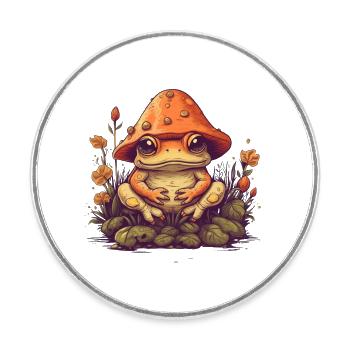 Cute toad with mushroom hat funny frog nature - Round  fridge magnet - white - Front