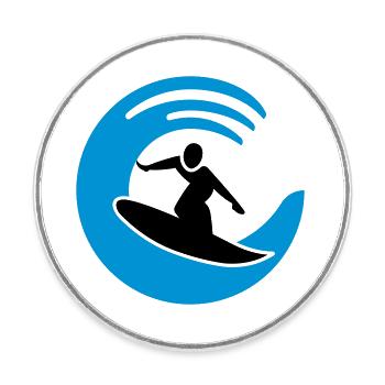 Logo de surf - Magnet rond - blanc - Devant