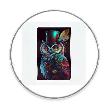 Coole Eule Sticker - Runder Kühlschrankmagnet - Weiß - Vorne