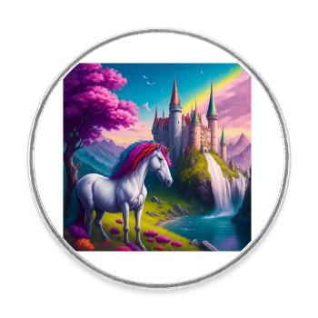 Licorne magique au pays des merveilles - Magnet rond - blanc - Devant