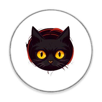 Curious Black Cat - Round  fridge magnet - white - Front