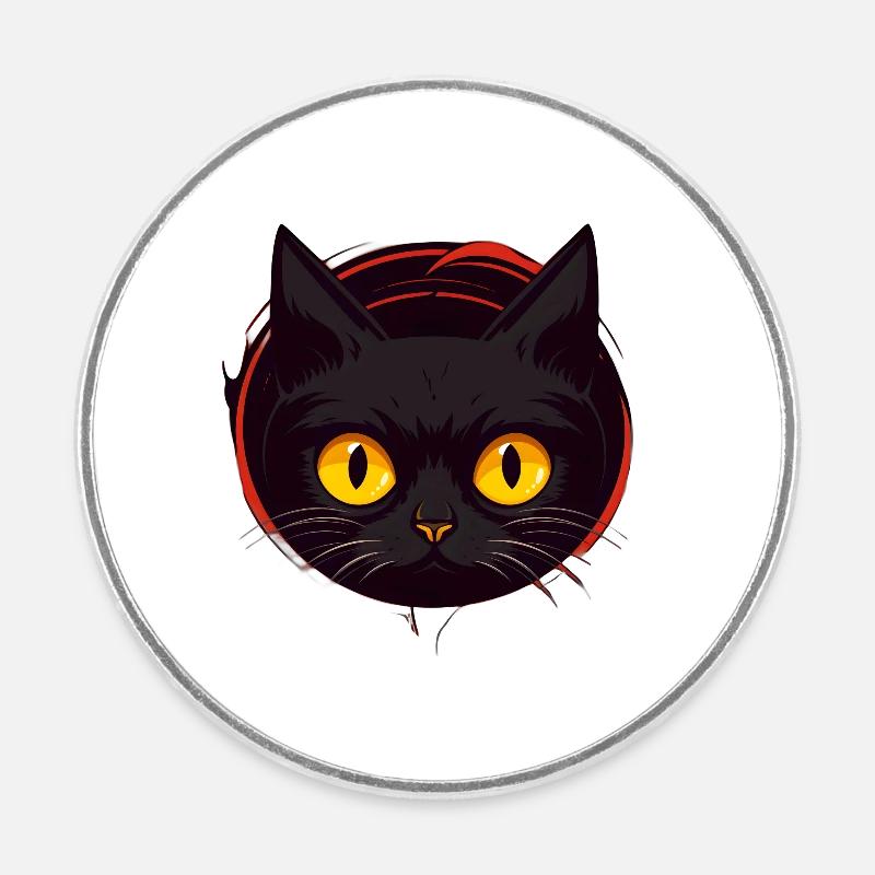 Curious Black Cat - Round  fridge magnet - white