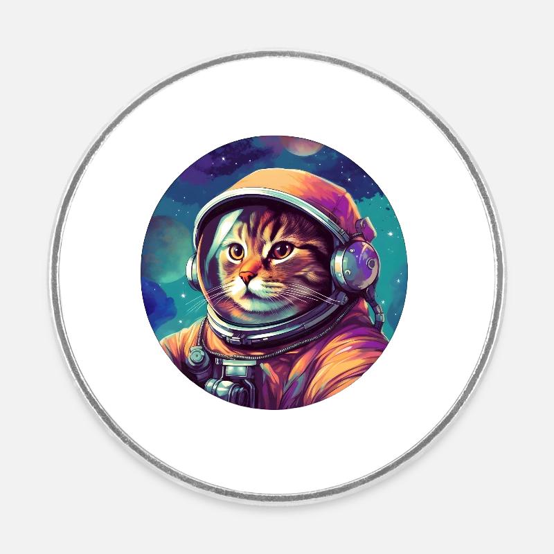 Cosmic Cat Explorer - Round  fridge magnet - white