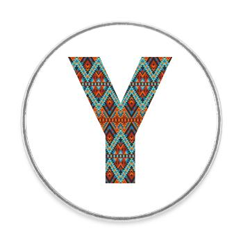 Buchstabe Y- Boho-Design, buntes Monogramm - Runder Kühlschrankmagnet - Weiß - Vorne