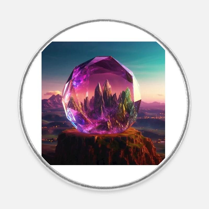 Boule de cristal, fantaisie, ville spatiale - Magnet rond - blanc