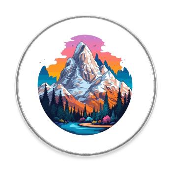 Colourful mountain panorama - Round  fridge magnet - white - Front