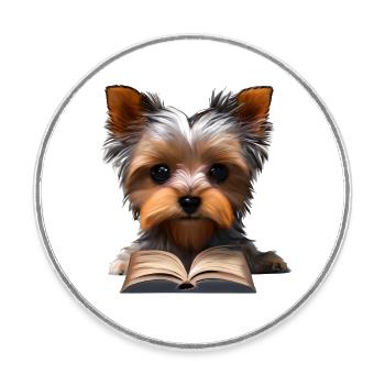 Yorkshire Terrier Buch lesen Hund Hundehalter - Runder Kühlschrankmagnet - Weiß - Vorne