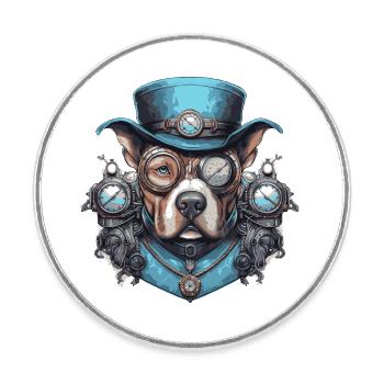 Staffordshire Terrier Steampunk américain - Magnet rond - blanc - Devant