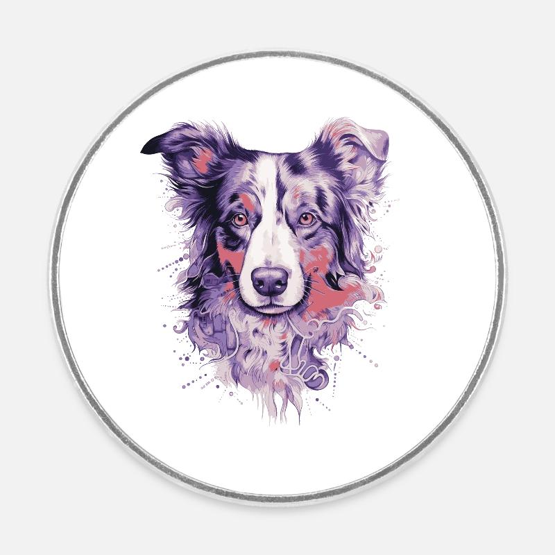 Border Collie - Magnet rond - blanc