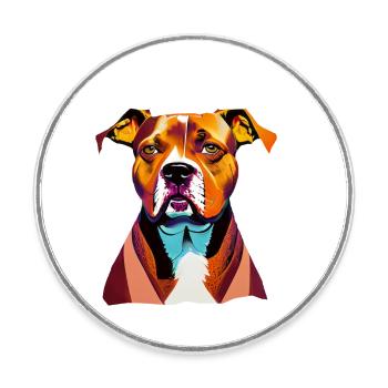 Chien American Staffordshire Terrier - Magnet rond - blanc - Devant