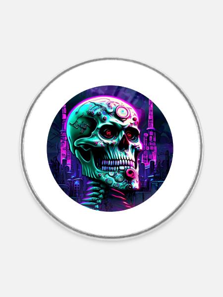 Cyberpunk Skull - Runder Kühlschrankmagnet - Weiß