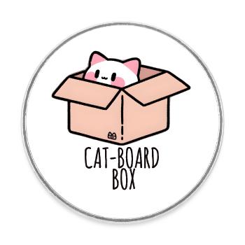Curious cat in a box - Round  fridge magnet - white - Front