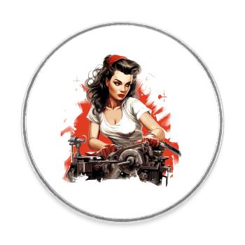 Pinup aurélia mechanic - Round  fridge magnet - white - Front