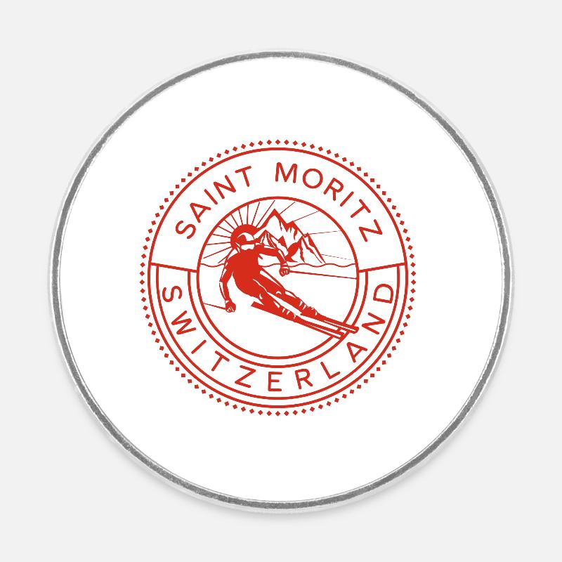 Saint-Moritz Suisse Ski - Magnet rond - blanc